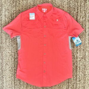 Reel Legends Solid Mariner II Men's Vented Button Down T-Shirt Salmon Pink NWT S
